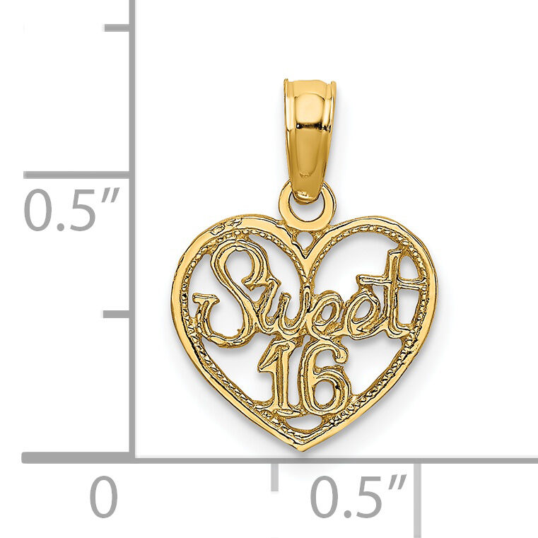 14K SWEET 16 in Heart Charm-D3914