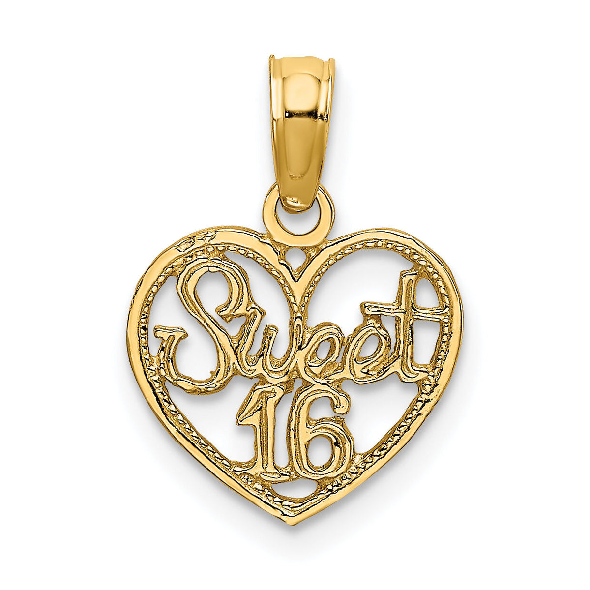 14K SWEET 16 in Heart Charm-D3914