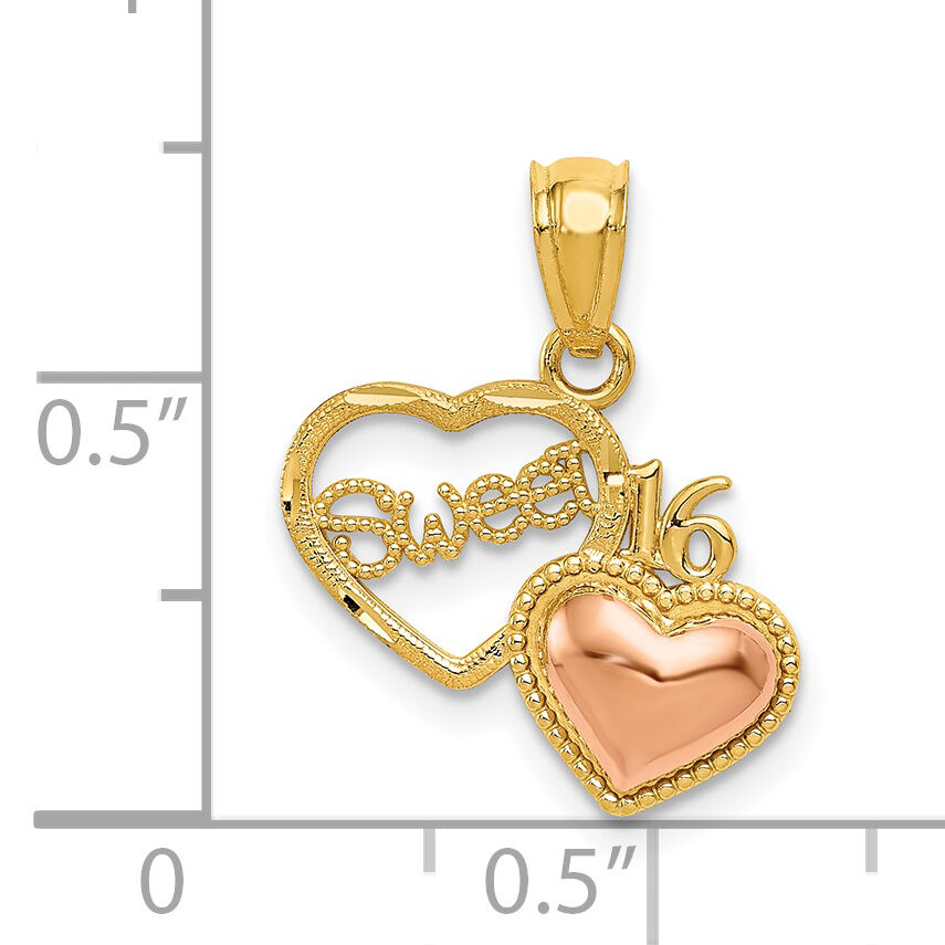 14k Two-tone SWEET 16 Heart Pendant-D3915