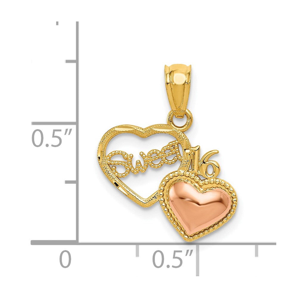 14k Two-tone SWEET 16 Heart Pendant-D3915