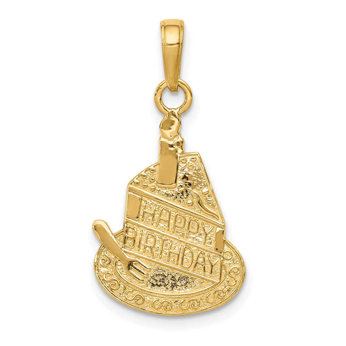 14K Slice of Cake with Candle HAPPY BIRTHDAY Pendant-D3921