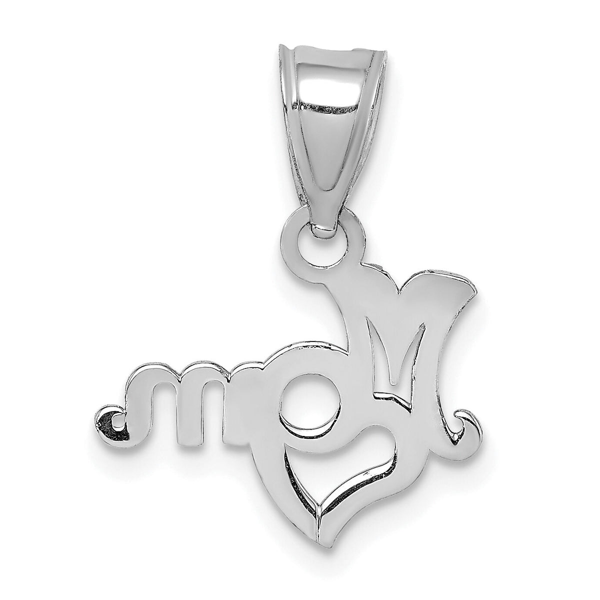 14K White Gold MOM with Heart Pendant-D3938W