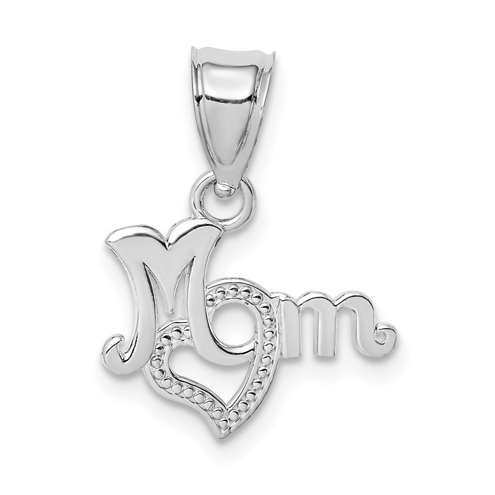 14K White Gold MOM with Heart Pendant-D3938W