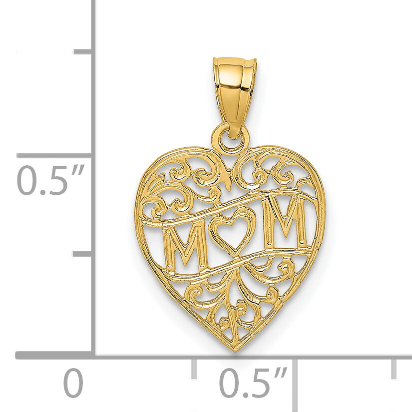 14K MOM in Heart Charm-D3940