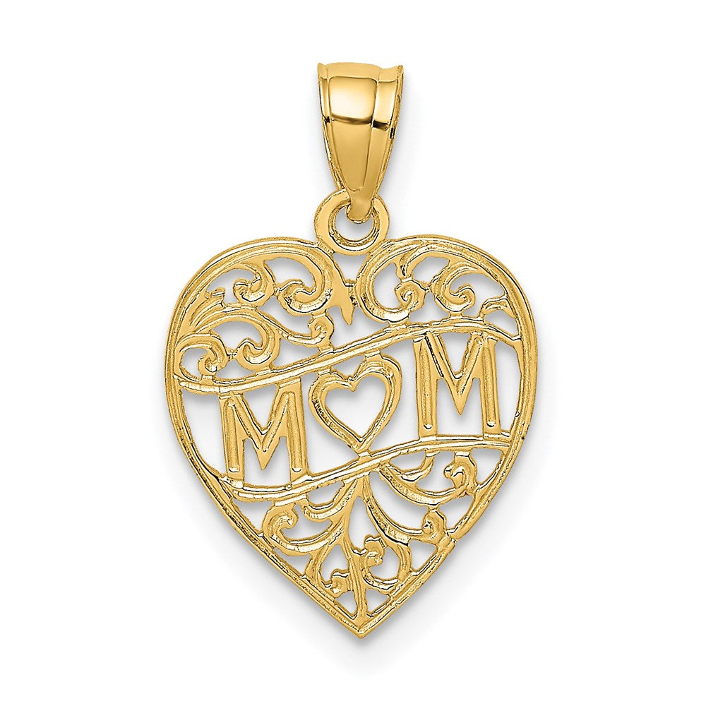 14K MOM in Heart Charm-D3940