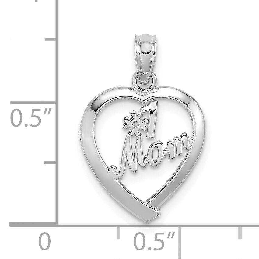 14K White Gold #1 MOM in Heart Pendant-D3943W
