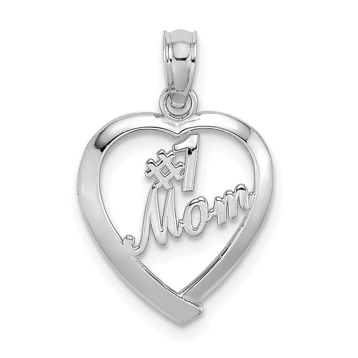 14K White Gold #1 MOM in Heart Pendant-D3943W