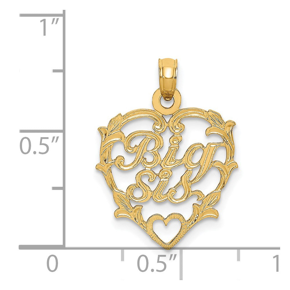 14K BIG SIS in Heart Charm-D3973