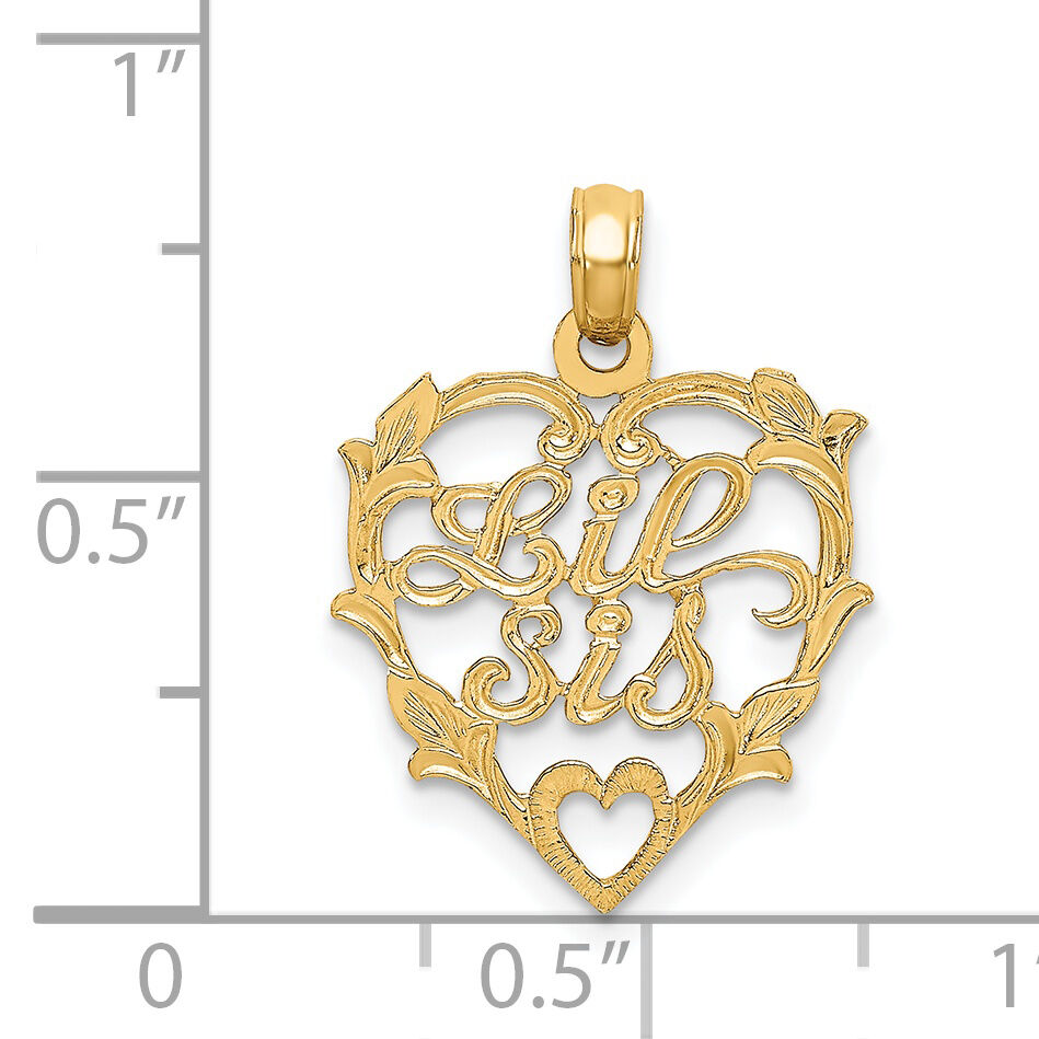 14K LIL SIS in Heart Charm-D3974