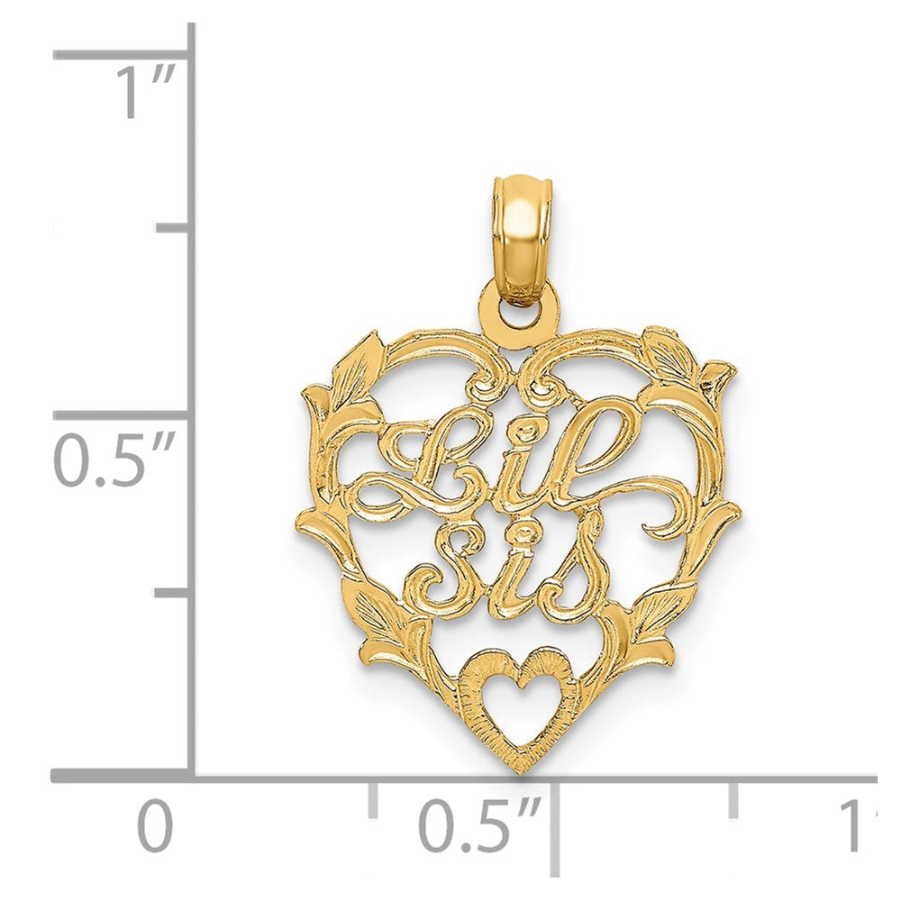 14K LIL SIS in Heart Charm-D3974
