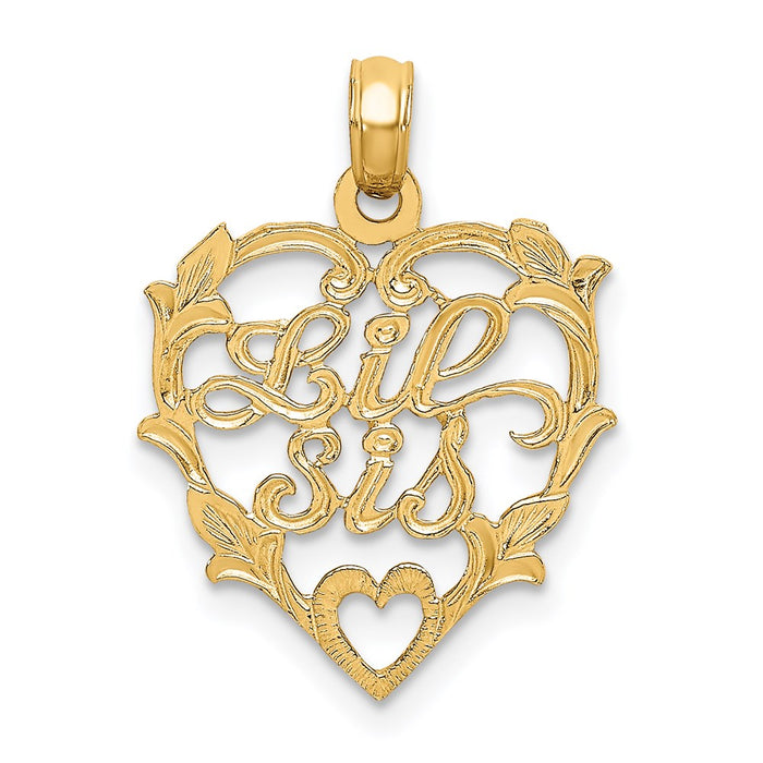 14K LIL SIS in Heart Charm-D3974