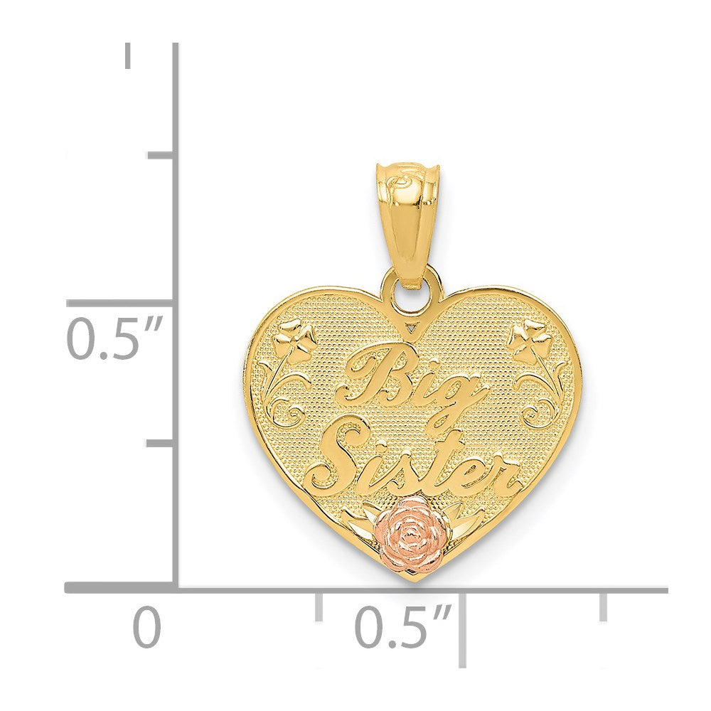 14k Two-tone BIG SISTER Heart Pendant-D3975