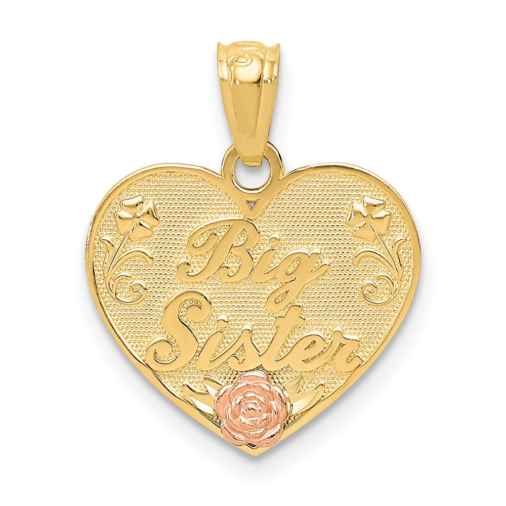 14k Two-tone BIG SISTER Heart Pendant-D3975