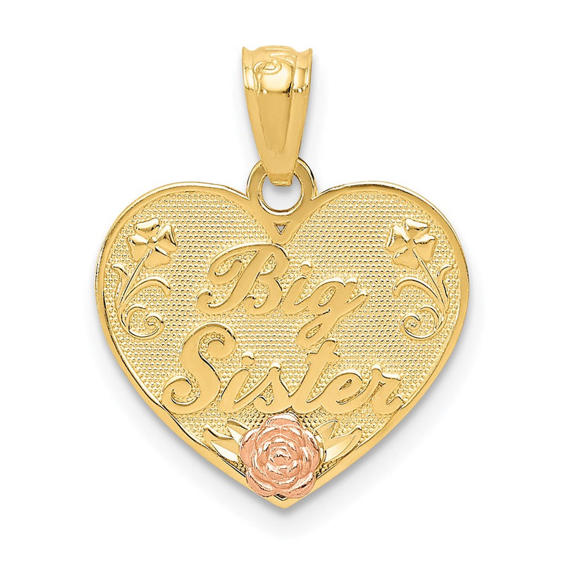 14k Two-tone BIG SISTER Heart Pendant-D3975