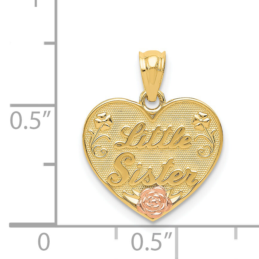 14k Two-tone LITTLE SISTER Heart Pendant-D3976