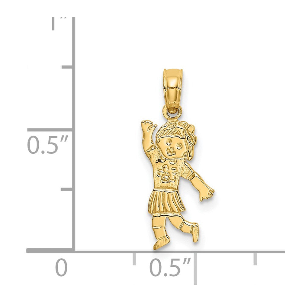 14K Girl Waving with Flower on Blouse Charm-D3992