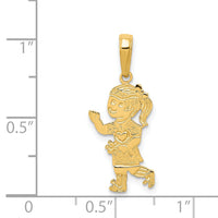 14K Little Girl Walking with Flowers Pendant-D3993