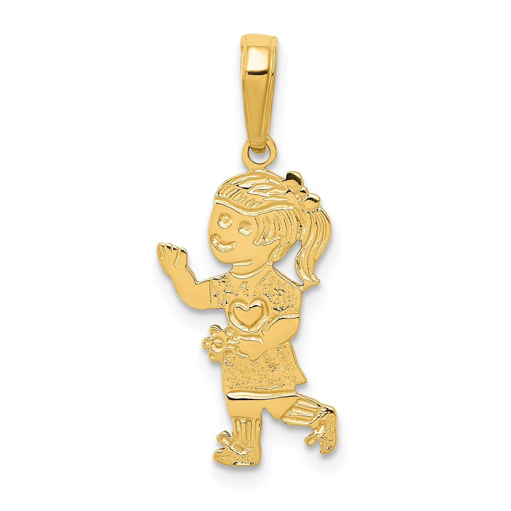 14K Little Girl Walking with Flowers Pendant-D3993