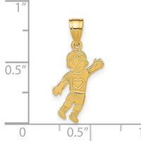 14K Boy Waving with Heart on Pocket Charm-D3994