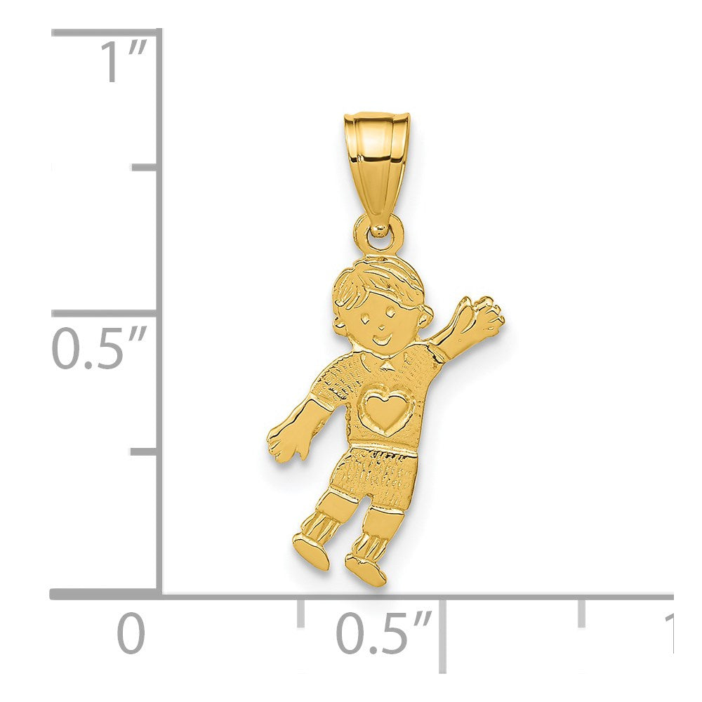 14K Boy Waving with Heart on Pocket Charm-D3994