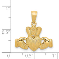 14K Claddagh Pendant with Textured Crown-D4040