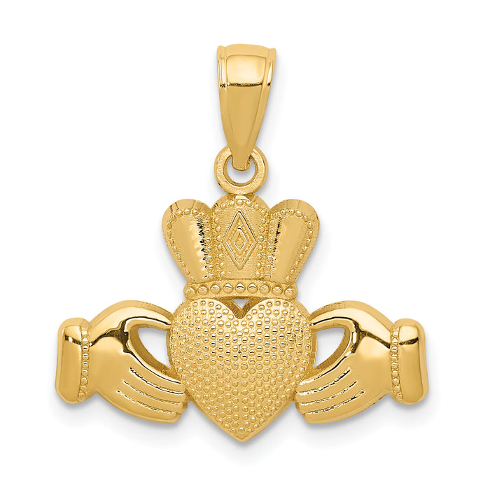 14K Claddagh Pendant with Textured Crown-D4040