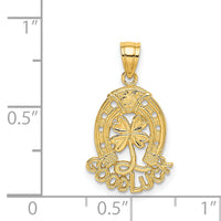 14K GOOD LUCK Horseshoe and Clover Charm-D4047