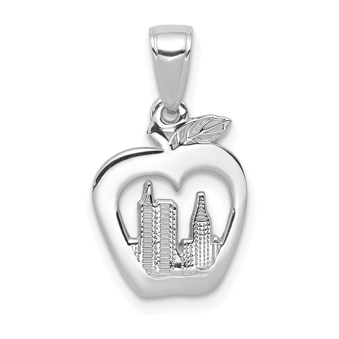 14k White Gold New York Skyline in Apple Pendant-D4083W