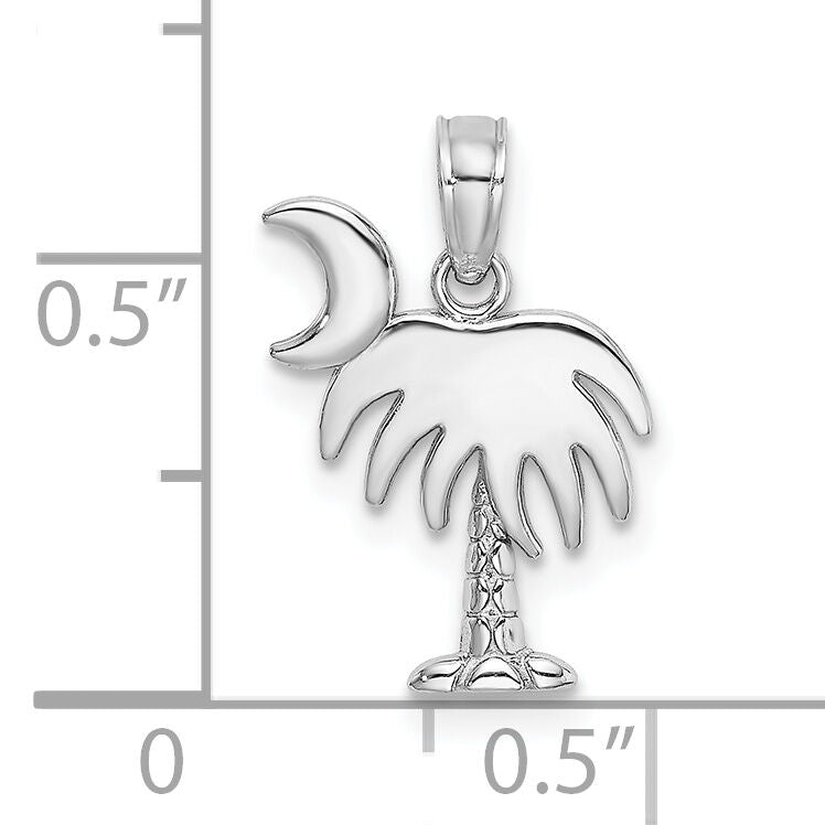 14K White Gold Polished Charleston Palm Tree w/ Moon Charm-D4095W