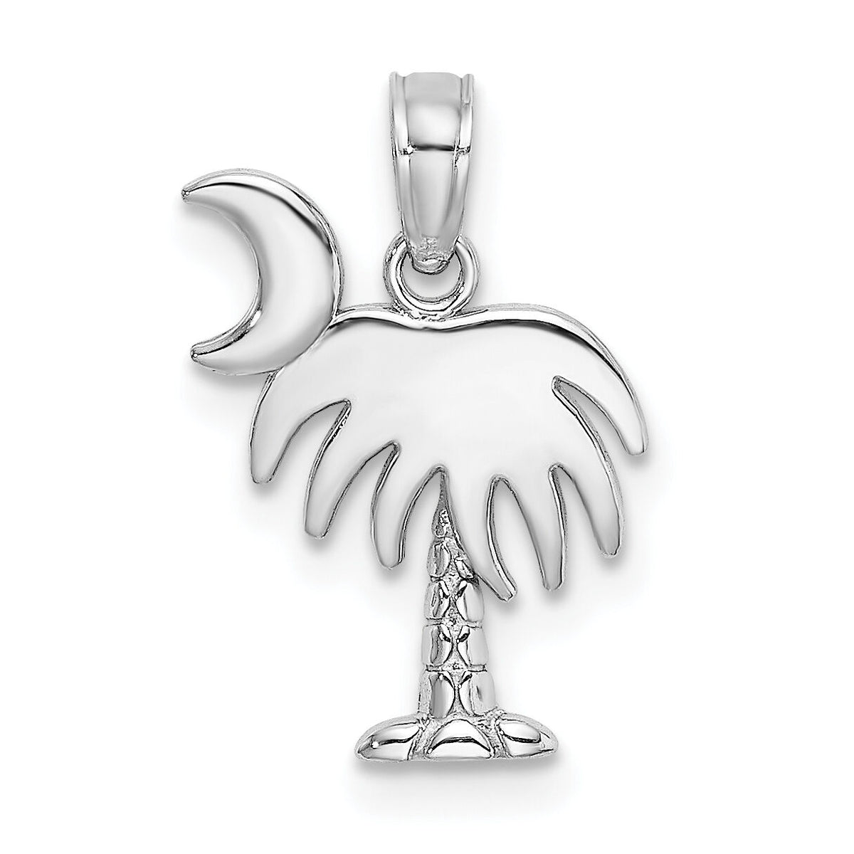 14K White Gold Polished Charleston Palm Tree w/ Moon Charm-D4095W