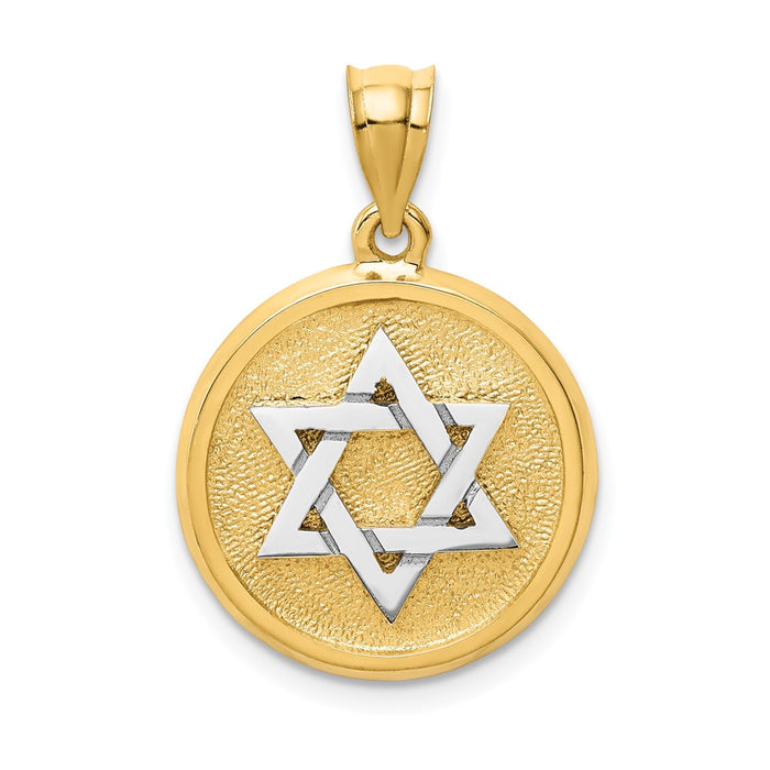 14k Two-tone Solid Satin Finish Flat Back Star of David Disc Charm-D40