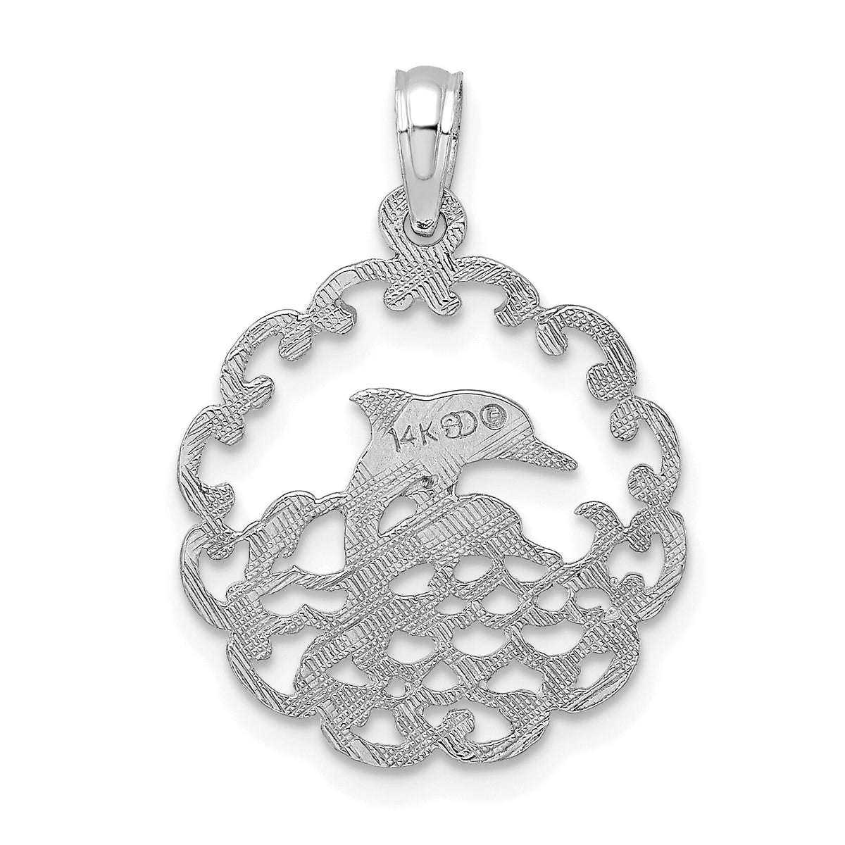 14K White Gold Cut-out Jumping Dolphins Pendant-D4115W