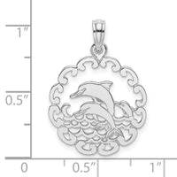 14K White Gold Cut-out Jumping Dolphins Pendant-D4115W
