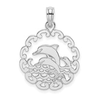 14K White Gold Cut-out Jumping Dolphins Pendant-D4115W