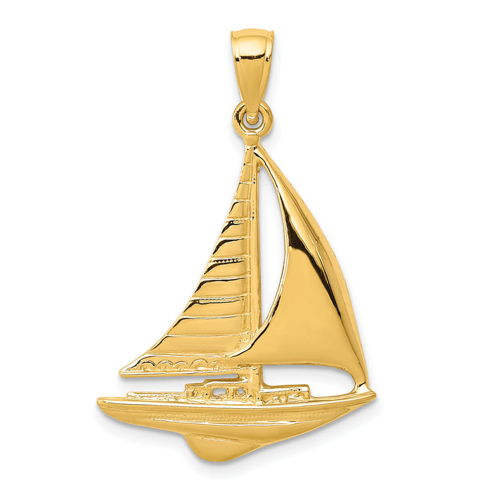 14K 2-D Sailboat Pendant-D4156