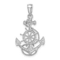 14K White Gold Anchor and Wheel Pendant-D4163W