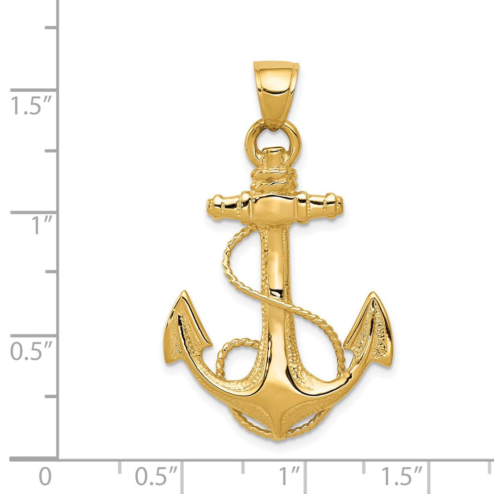 14K 2-D Anchor with Rope Pendant-D4165