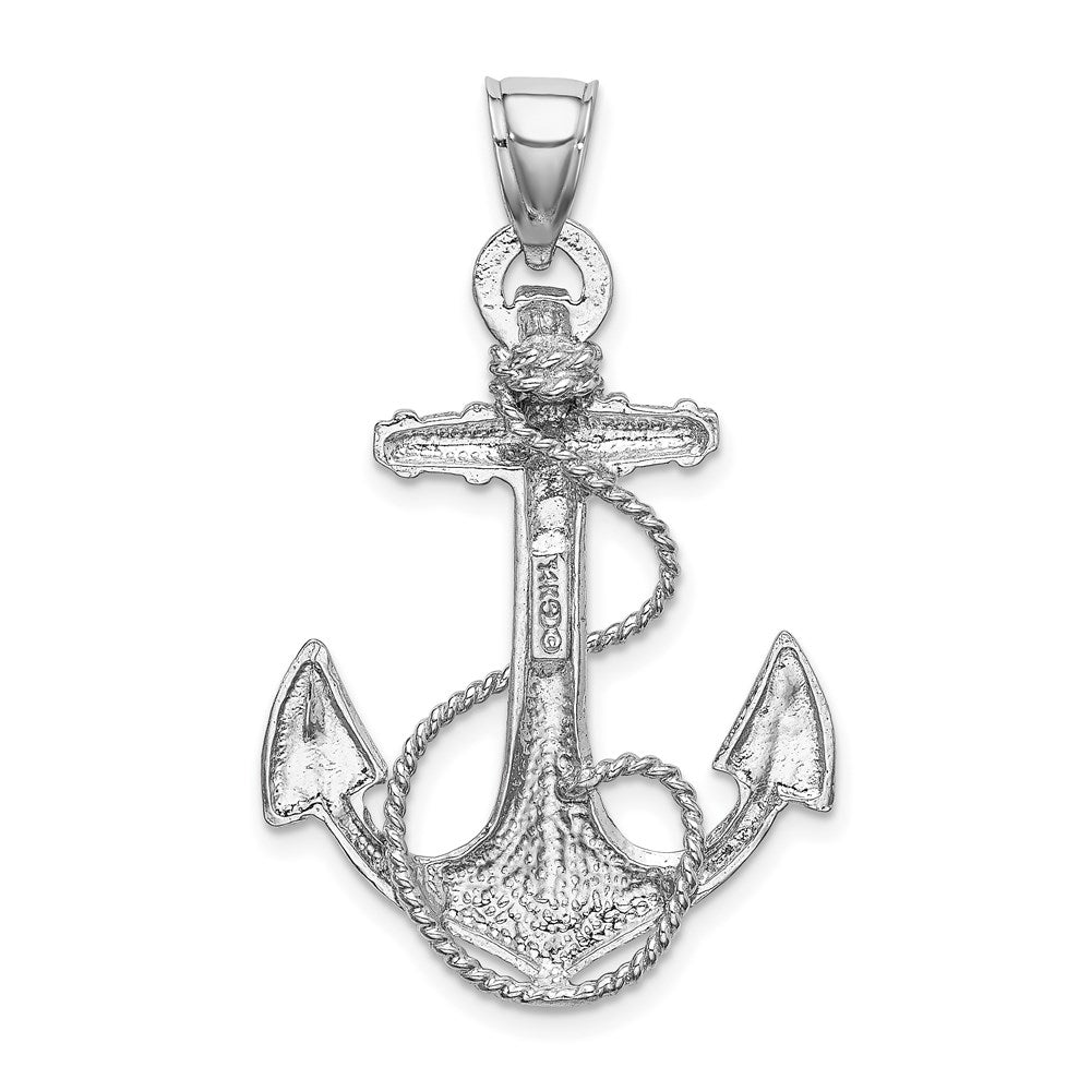 14K White Gold Anchor with Rope Pendant-D4165W