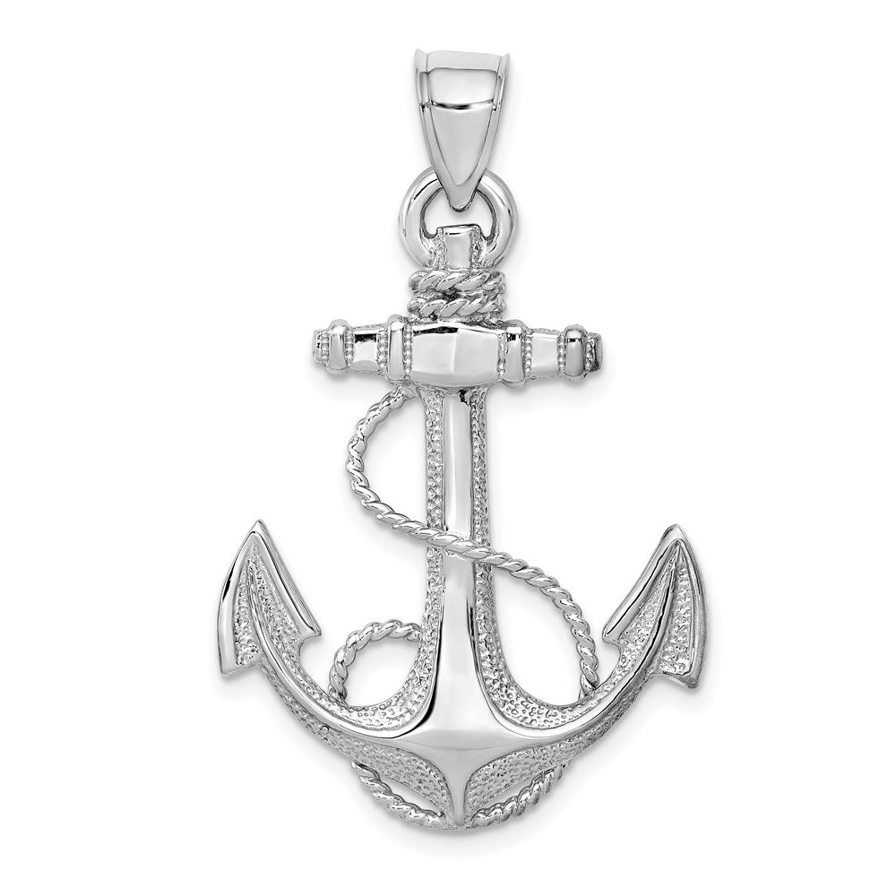 14K White Gold Anchor with Rope Pendant-D4165W