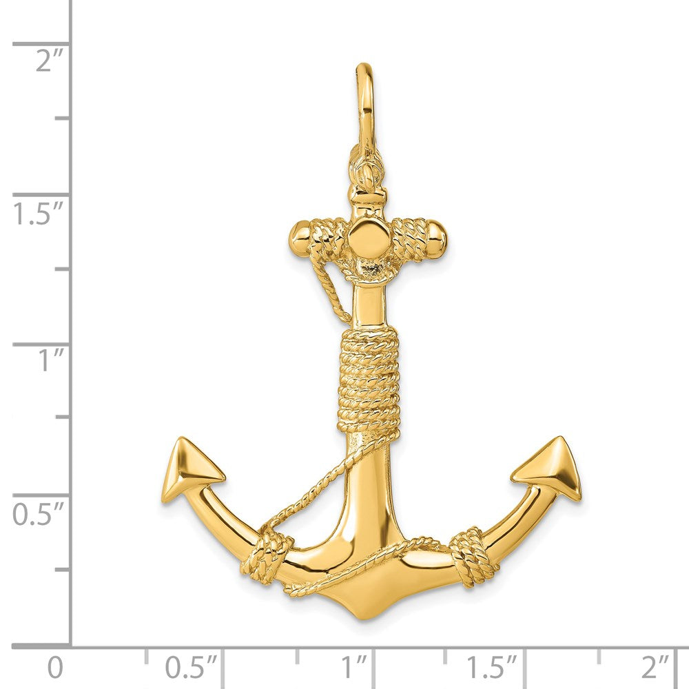 14K 3-D Solid Anchor with Rope Pendant-D4166