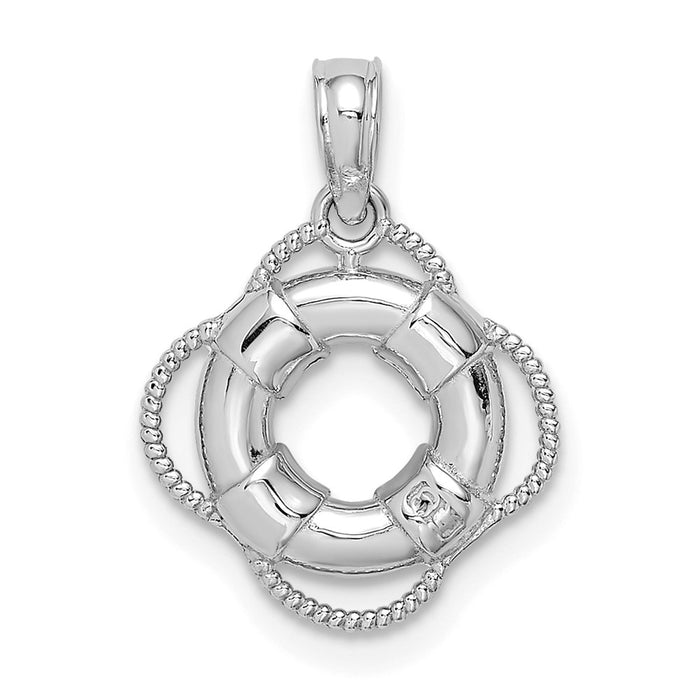 14K White 3D Gold Lifesaver Pendant-D4170W