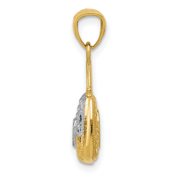 14K w/Rhodium 3D Reversible Heart Handbag Pendant-D4174