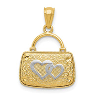 14K w/Rhodium 3D Reversible Heart Handbag Pendant-D4174