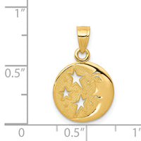 14k Polished Flat-Backed Moon with Three Stars Pendant-D4184