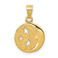14k Polished Flat-Backed Moon with Three Stars Pendant-D4184
