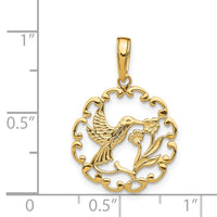 14K Hummingbird w/Flower in Frame Pendant-D4195