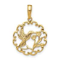14K Hummingbird w/Flower in Frame Pendant-D4195