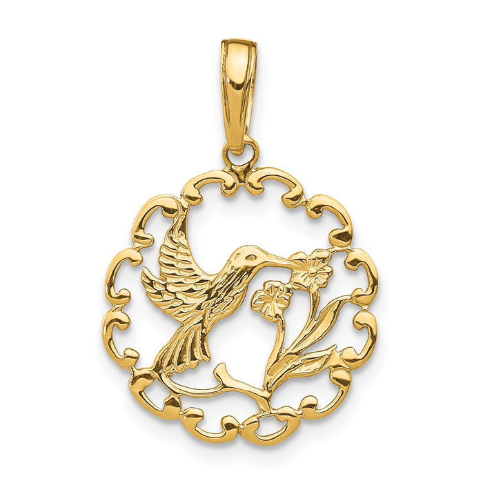 14K Hummingbird w/Flower in Frame Pendant-D4195