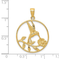 14K Hummingbird in Round Frame Pendant-D4196