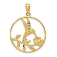 14K Hummingbird in Round Frame Pendant-D4196